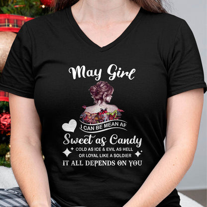 May Girl T-Shirt – Sweet As Candy, Cold As Ice - Birthday Gift for Women - HLT05 (SKU26T-01-38-05)