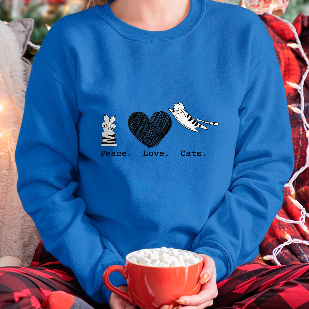 Cat Love Shirt, Funny Cat Lover Gift UnisexT-Shirt/Hoodie/Sweatshirt HLT00 - Peace Love Cats Hippy T-Shirt