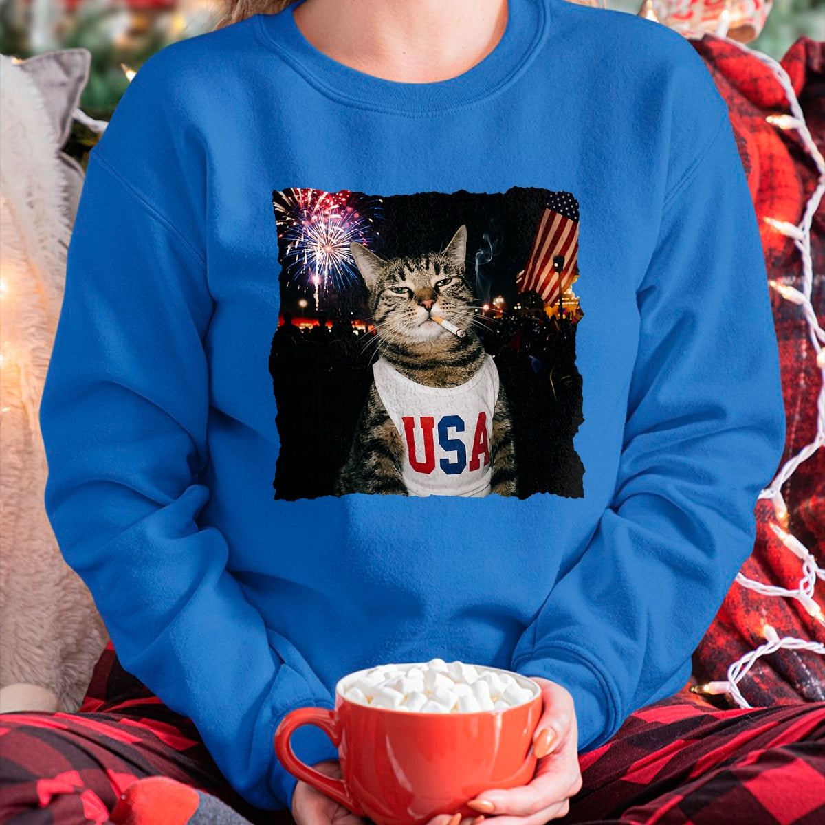 Cat Love Shirt, Funny Cat Lover Gift UnisexT-Shirt/Hoodie/Sweatshirt HLT00 - Patriotic Smoking cat T-Shirt