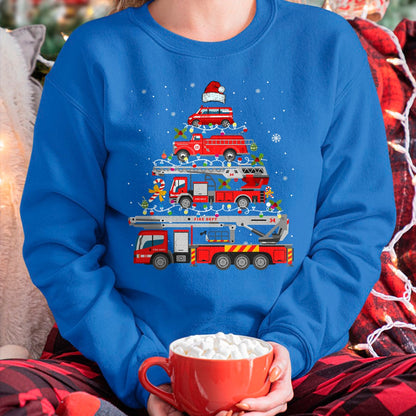 Christmas Shirts for Family, Funny christmas shirts, Christmas Unisex T-Shirt/Hoodie/Sweatshirt HLT00 - Firefighter Fire Truck Christmas Tree Lights Santa Fireman T-Shirt