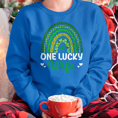 Best Wife Shirt, Wife and Husband Unisex T-Shirt/Hoodie/Sweatshirt HLT00 - Gift for wife T shirt, lucky wife   Saint Patrick's Day Shamrock One Lucky Wife Rainbow T-Shirt