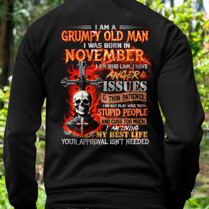 NOVEMBER - GRUMPY OLD MAN T-SHIRT - FUNNY SKULL ANGER ISSUES TEE - PERFECT GIFT FOR MEN HLT11 (SKU12-319-11)