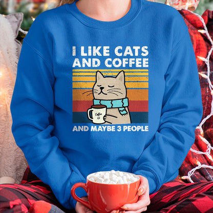 Cat Love Shirt, Funny Cat Lover Gift UnisexT-Shirt/Hoodie/Sweatshirt HLT00 - Funny Cats, I Like Cats and Coffee and Maybe 3 People T-Shirt, Men, Black, 3X-Large