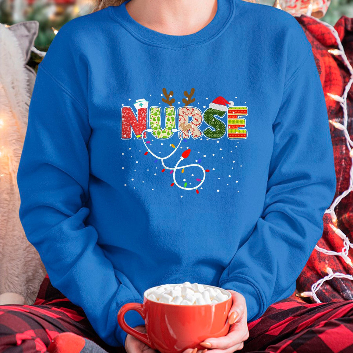 Funny Nurse Shirt, Nurse Unisex T-Shirt/Hoodie/Sweatshirt HLT00 - Stethoscope Santa Hat Reindeer Xmas Christmas Nurse T-Shirt