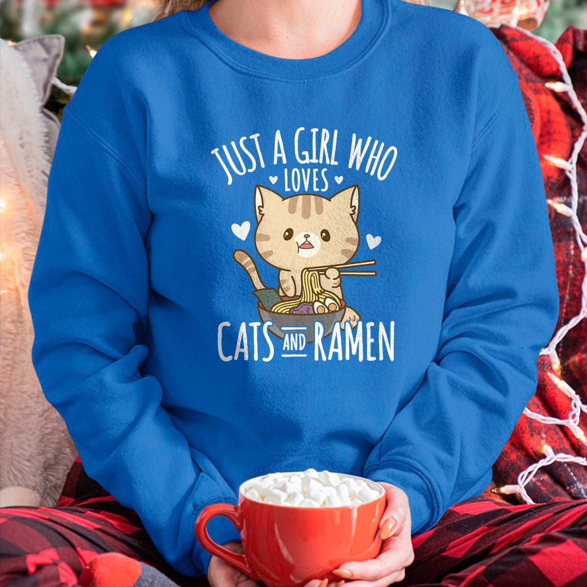 Cat Love Shirt, Funny Cat Lover Gift UnisexT-Shirt/Hoodie/Sweatshirt HLT00 - Just A Girl Who Loves Cats And Ramen T-Shirt