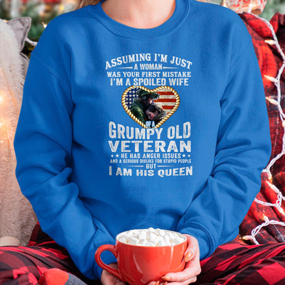 Best Wife Shirt, Wife and Husband Unisex T-Shirt/Hoodie/Sweatshirt HLT00 - Gift for wife T shirt, spoiled wife   I'm A Spoiled Wife Of A Grumpy Old Veteran - Veteran's Wife T- (1)