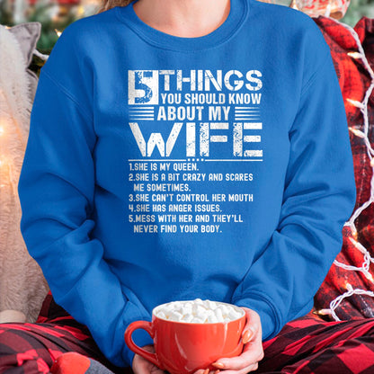 Best Wife Shirt, Wife and Husband Unisex T-Shirt/Hoodie/Sweatshirt HLT00 - 5 Things You Should Know About My Wife (On Back) husband T-Shirt