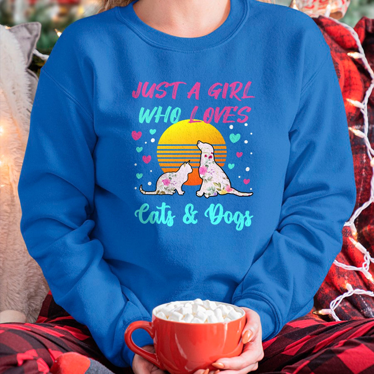 Cat Love Shirt, Funny Cat Lover Gift UnisexT-Shirt/Hoodie/Sweatshirt HLT00 - Just a Girl who Loves Cats and Dogs T-Shirt for Women T-Shirt (1)