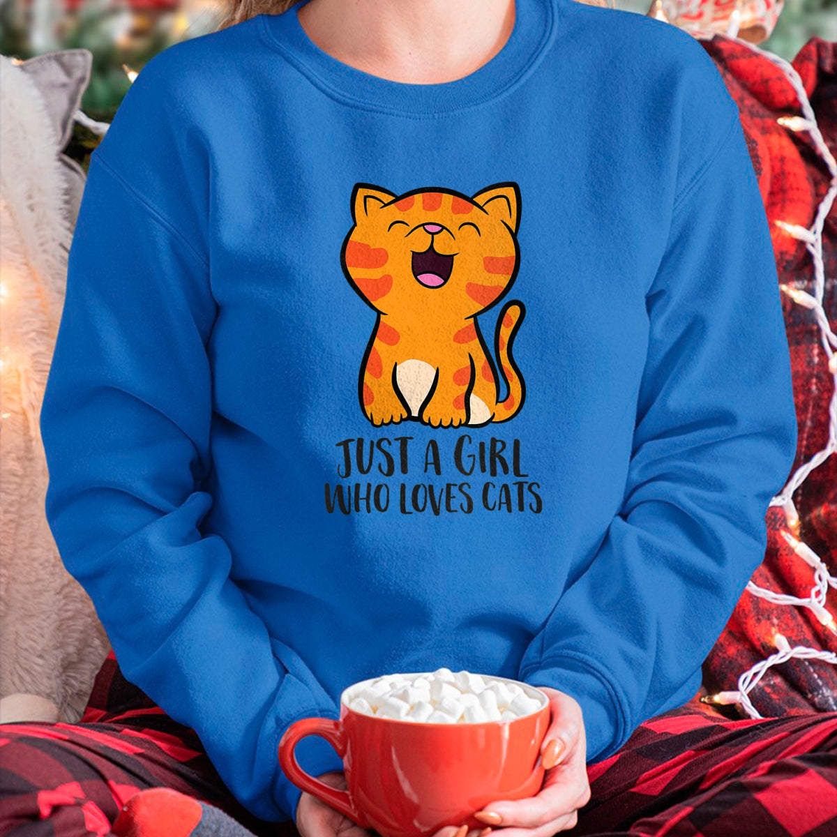 Cat Love Shirt, Funny Cat Lover Gift UnisexT-Shirt/Hoodie/Sweatshirt HLT00 - Womens Just a Girl Who Loves Cats Kitten V-Neck T-Shirt (1)