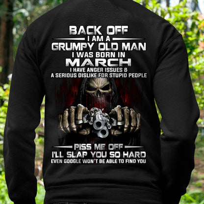 March - Grumpy Old Man T-Shirt – Funny Skull Gun Graphic Tee for Men - HLT03 (SKU09-109-03)