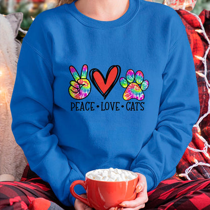 Cat Love Shirt, Funny Cat Lover Gift UnisexT-Shirt/Hoodie/Sweatshirt HLT00 - Peace Love Cats Paws Tie Dye Rainbow Animal Rescue Womens T-Shirt (1)