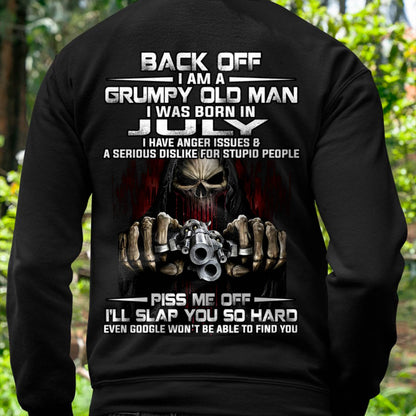 July - Grumpy Old Man T-Shirt – Funny Skull Gun Graphic Tee for Men - HLT07 (SKU09-109-07)