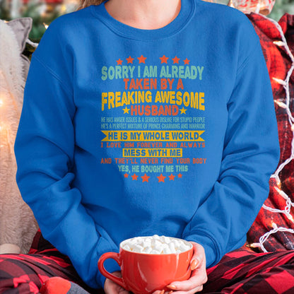 Best Wife Shirt, Wife and Husband Unisex T-Shirt/Hoodie/Sweatshirt HLT00 - Sorry i am Already Taken By a Freaking Awesome Husband Xmas T-Shirt (2)