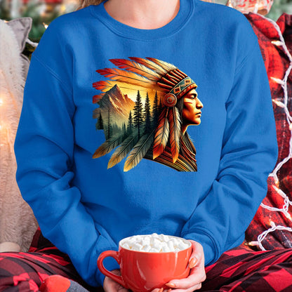 Native American T-Shirts, Vintage Native American Unisex T-Shirt/Hoodie/Sweatshirt HLT00 - Retro Native American Indian Headdress Vintage Men Graphic T-Shirt (1)