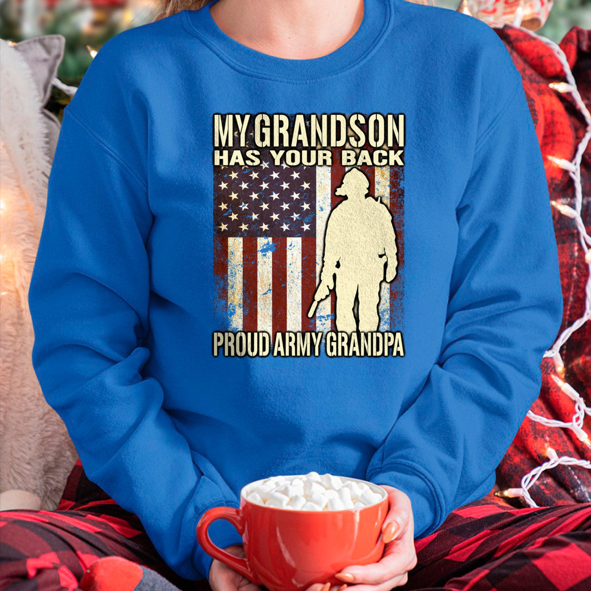 Best Grandpa Shirt, Proud Grandpa Unisex T-Shirt/Hoodie/Sweatshirt HLT00 - My Grandson Has Your Back - US Flag Proud Army Grandpa Gift Long Sleeve T-Shirt