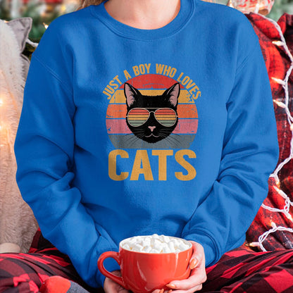 Cat Love Shirt, Funny Cat Lover Gift UnisexT-Shirt/Hoodie/Sweatshirt HLT00 - Just A Boy Who Loves Cats Retro Cat Lover Boys Kids T-Shirt, Youth, Black, Small