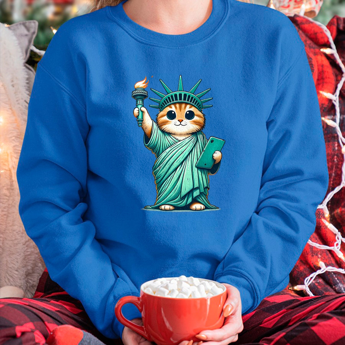 Cat Love Shirt, Funny Cat Lover Gift UnisexT-Shirt/Hoodie/Sweatshirt HLT00 - Cute Kawaii Cat Statue of Liberty I Love New York NYC T-Shirt (1)