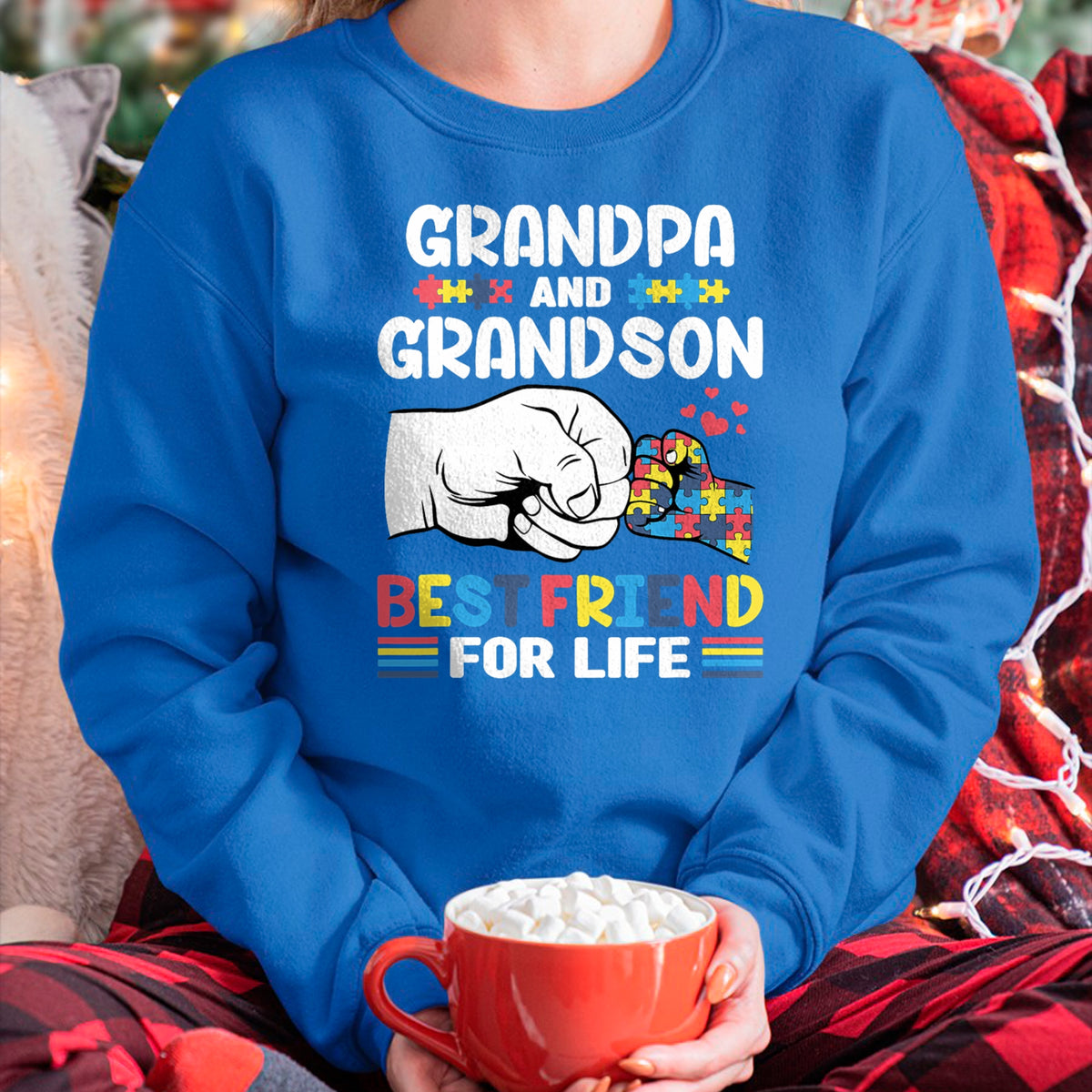 Best Grandpa Shirt, Proud Grandpa Unisex T-Shirt/Hoodie/Sweatshirt HLT00 - Proud Support Autism Grandpa And Grandson Autism Awareness T-Shirt