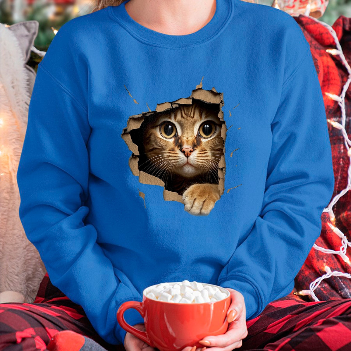 Cat Love Shirt, Funny Cat Lover Gift UnisexT-Shirt/Hoodie/Sweatshirt HLT00 - Cute Kitten Looks from Torn Fabric - Cats T-Shirt, Men, Olive Green, X-Large (1)