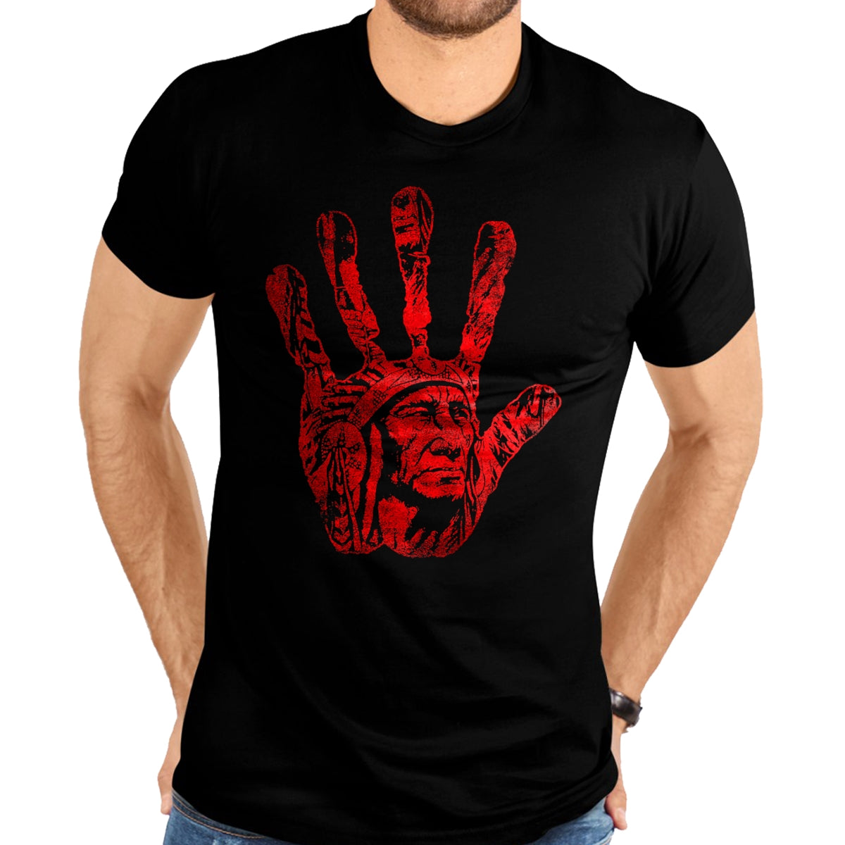 Native American T-Shirts, Vintage Native American Unisex T-Shirt/Hoodie/Sweatshirt HLT00 - Native American Indigenous Red Hand Indian Blood Themed T-Shirt (1)