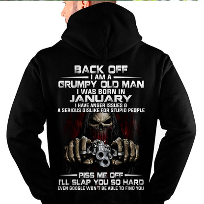 January - Grumpy Old Man T-Shirt – Funny Skull Gun Graphic Tee for Men - HLT01 (SKU09-109-01)