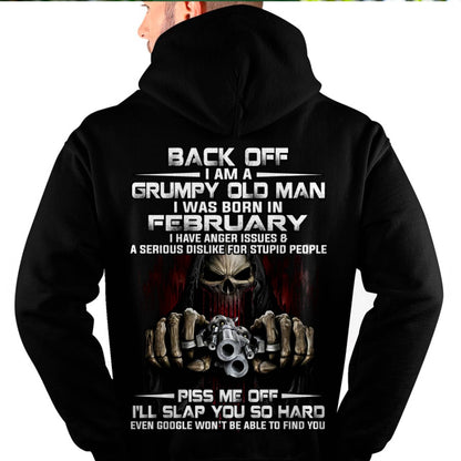 February - Grumpy Old Man T-Shirt – Funny Skull Gun Graphic Tee for Men - HLT02 (SKU09-109-02)
