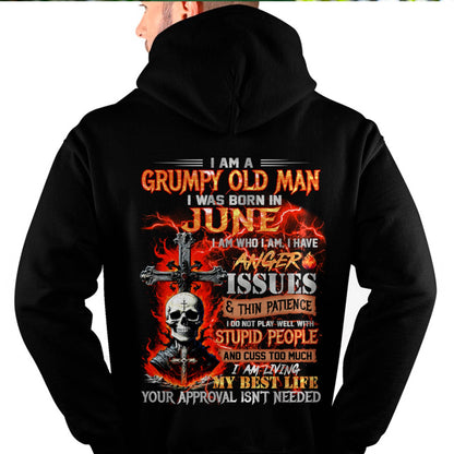 JUNE - GRUMPY OLD MAN T-SHIRT - FUNNY SKULL ANGER ISSUES TEE - PERFECT GIFT FOR MEN HLT06 (SKU12-319-06)
