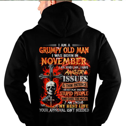 NOVEMBER - GRUMPY OLD MAN T-SHIRT - FUNNY SKULL ANGER ISSUES TEE - PERFECT GIFT FOR MEN HLT11 (SKU12-319-11)