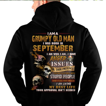 September - Grumpy Old Man T-Shirt - Funny Skull Anger Issues Tee - Perfect Gift For Men HLT09 (SKU08-67-09)