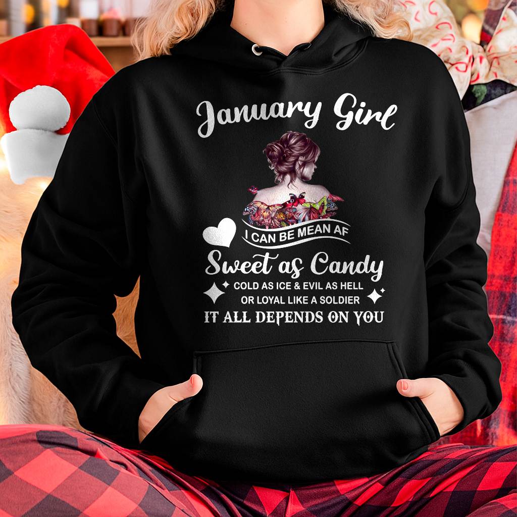January Girl T-Shirt – Sweet As Candy, Cold As Ice - Birthday Gift for Women - HLT01 (SKU26T-01-38-01)
