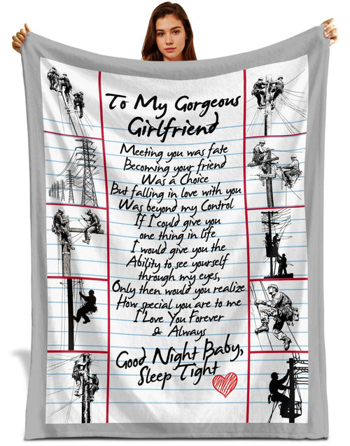 To My Gorgeous Girlfriend Blanket, Lineman Gift for Girlfriend, Romantic Birthday Christmas Gift From Boyfriend