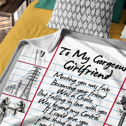 To My Gorgeous Girlfriend Blanket, Lineman Gift for Girlfriend, Romantic Birthday Christmas Gift From Boyfriend