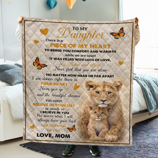 There Is A Piece Of My Heart, Lion & Cub Sherpa Blanket, Birthday Gift for Daughter - From Mom