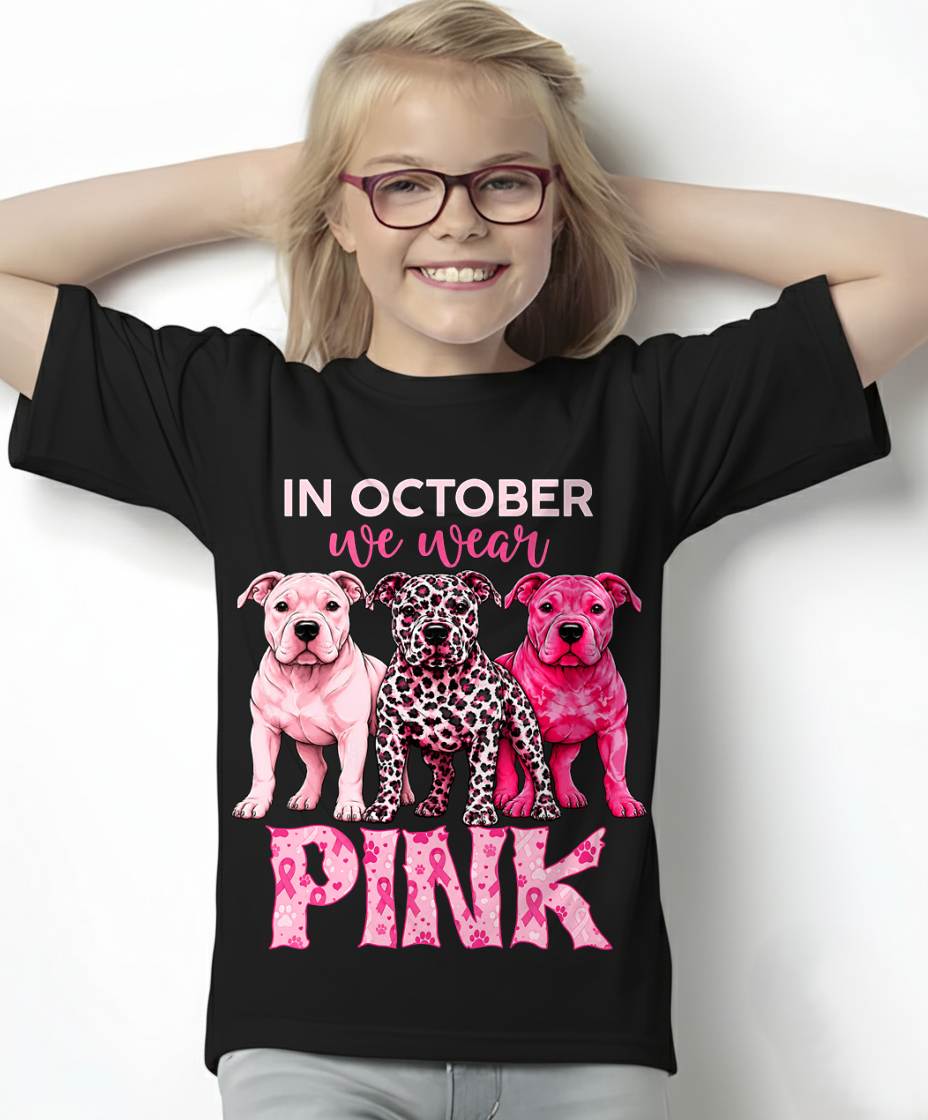 IN OCTOBER WE WEAR PINK - PITBULL MOM SHIRT FOR WOMEN - PINK OCTOBER BREAST CANCER AWARENESS - KIEN00 (SKU2608-329)