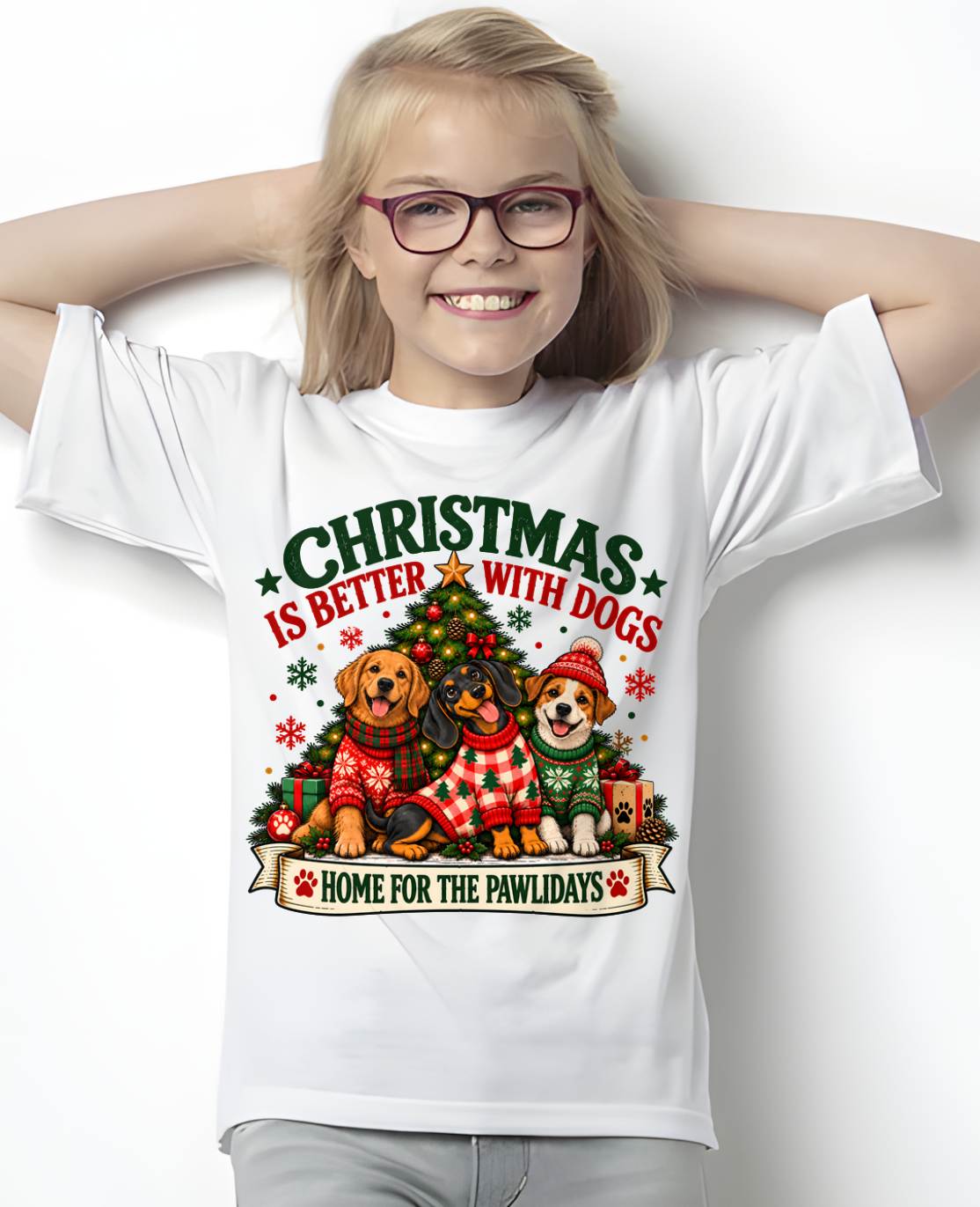 CHRISTMAS IS BETTER WITH DOGS - SHIRT FOR WOMEN - HLT00 (SKU2610-224)