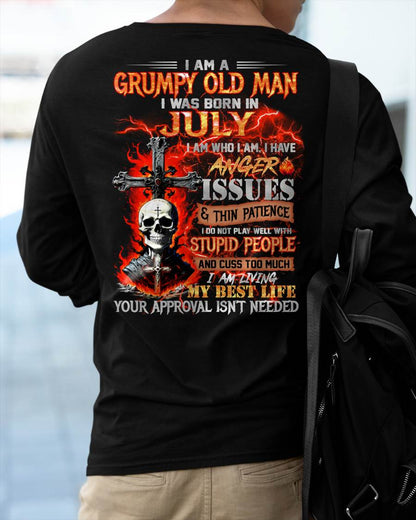 JULY - GRUMPY OLD MAN T-SHIRT - FUNNY SKULL ANGER ISSUES TEE - PERFECT GIFT FOR MEN HLT07 (SKU12-319-07)