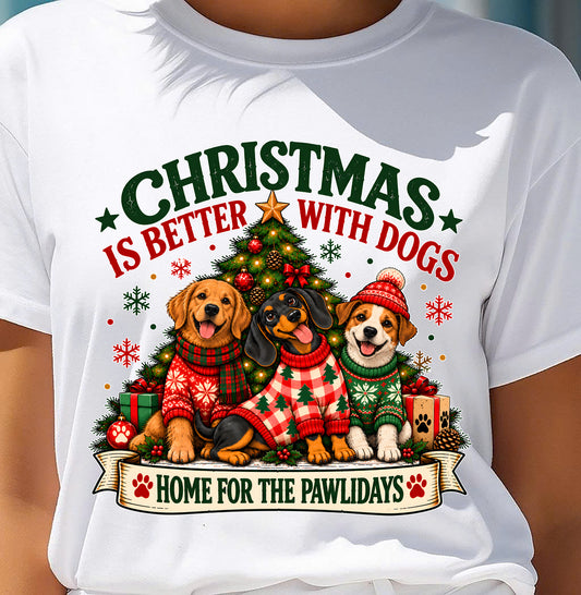 CHRISTMAS IS BETTER WITH DOGS - SHIRT FOR WOMEN - HLT00 (SKU2610-224)
