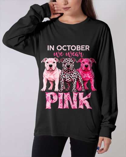 IN OCTOBER WE WEAR PINK - PITBULL MOM SHIRT FOR WOMEN - PINK OCTOBER BREAST CANCER AWARENESS - KIEN00 (SKU2608-329)
