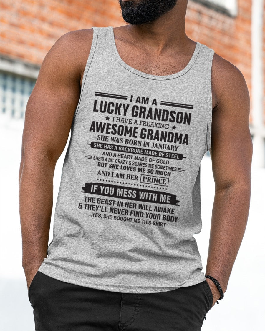I Am A Lucky Grandson T-Shirt – Birthday Gift From January Grandma / Woman - kien01 (SKU11-29-01)