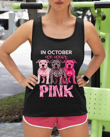 IN OCTOBER WE WEAR PINK - PITBULL MOM SHIRT FOR WOMEN - PINK OCTOBER BREAST CANCER AWARENESS - KIEN00 (SKU2608-329)