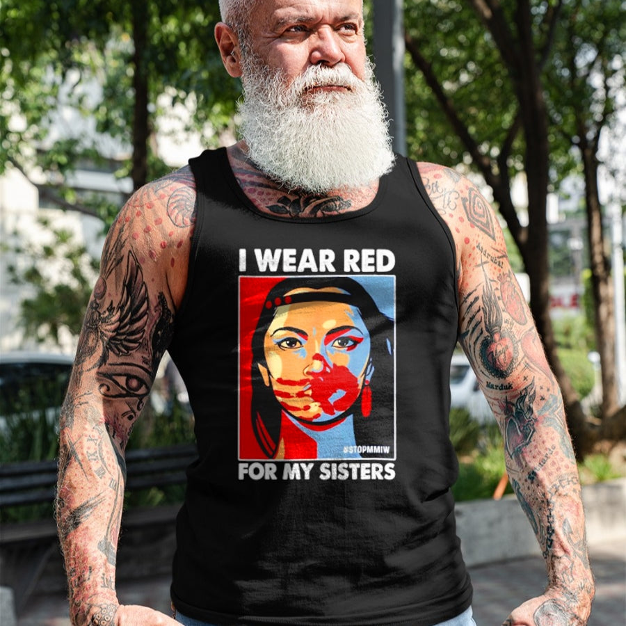 Native American T-Shirts, Vintage Native American Unisex T-Shirt/Hoodie/Sweatshirt HLT00 - I Wear Red For My,Sister Native American Stop MMIW T-Shirt (1)