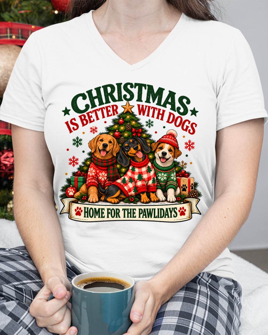 CHRISTMAS IS BETTER WITH DOGS - SHIRT FOR WOMEN - HLT00 (SKU2610-224)