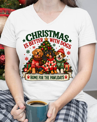 CHRISTMAS IS BETTER WITH DOGS - SHIRT FOR WOMEN - HLT00 (SKU2610-224)