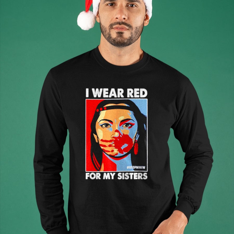 Native American T-Shirts, Vintage Native American Unisex T-Shirt/Hoodie/Sweatshirt HLT00 - I Wear Red For My,Sister Native American Stop MMIW T-Shirt (1)