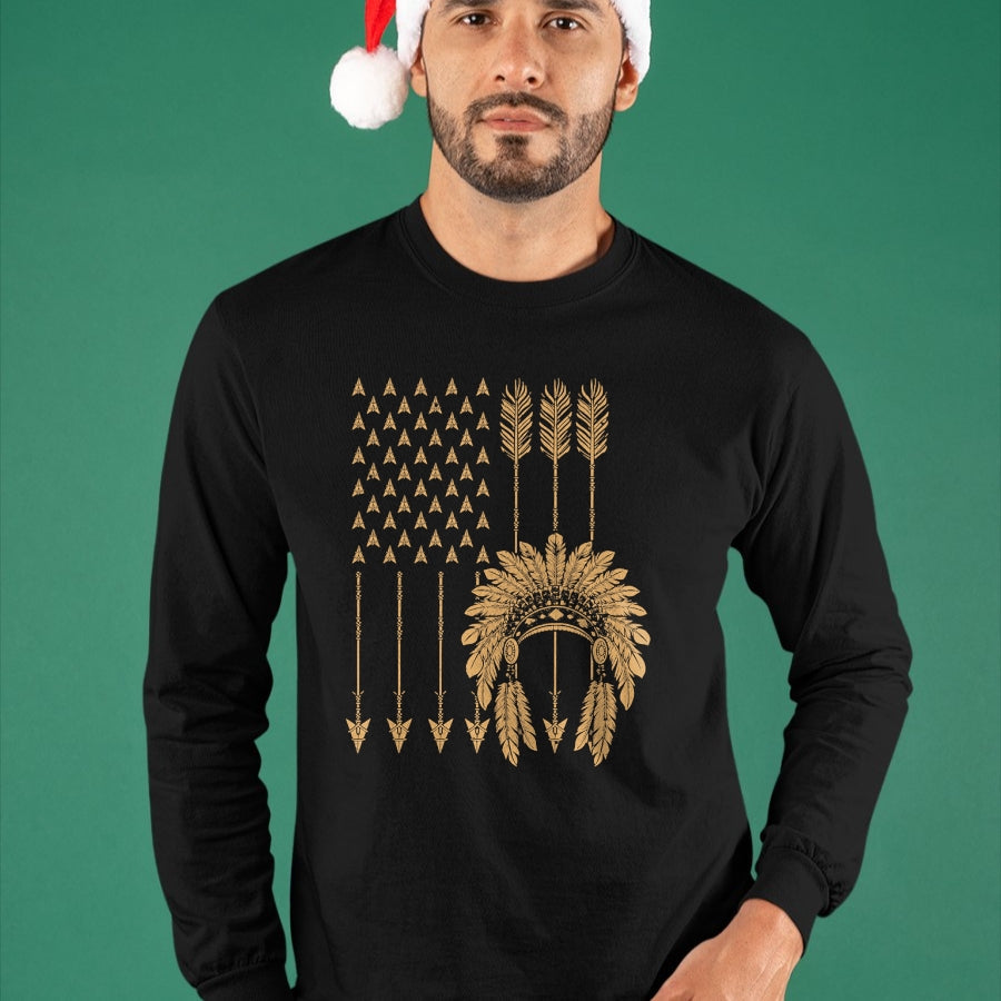 Native American T-Shirts, Vintage Native American Unisex T-Shirt/Hoodie/Sweatshirt HLT00 - Funny Native American Flag Gift Cool USA Tribe Patriotic T-Shirt