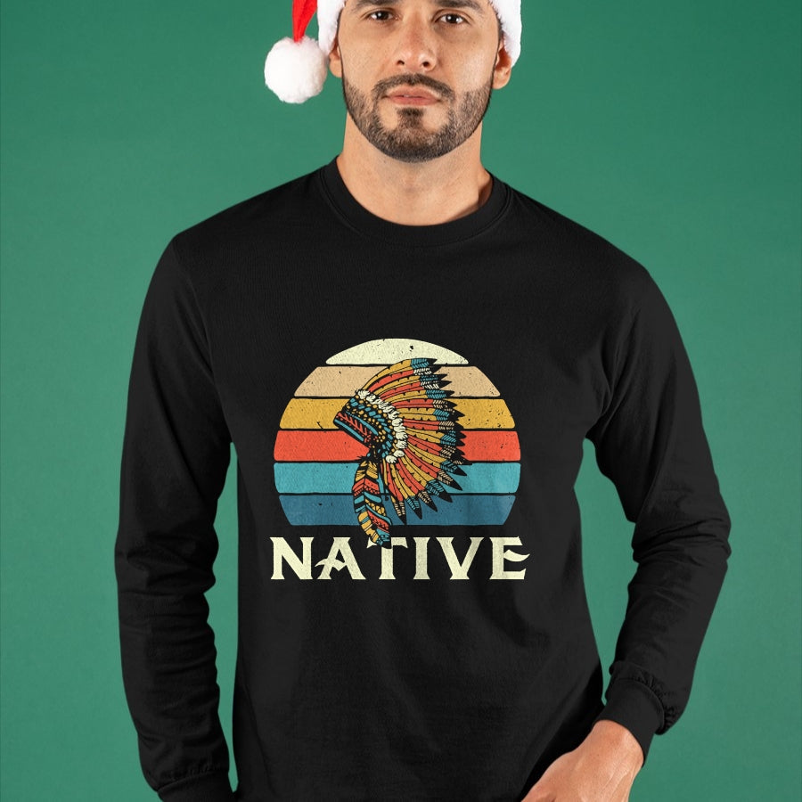 Native American T-Shirts, Vintage Native American Unisex T-Shirt/Hoodie/Sweatshirt HLT00 - Native Indian Retro Headdress Native American Blood Pride T-Shirt