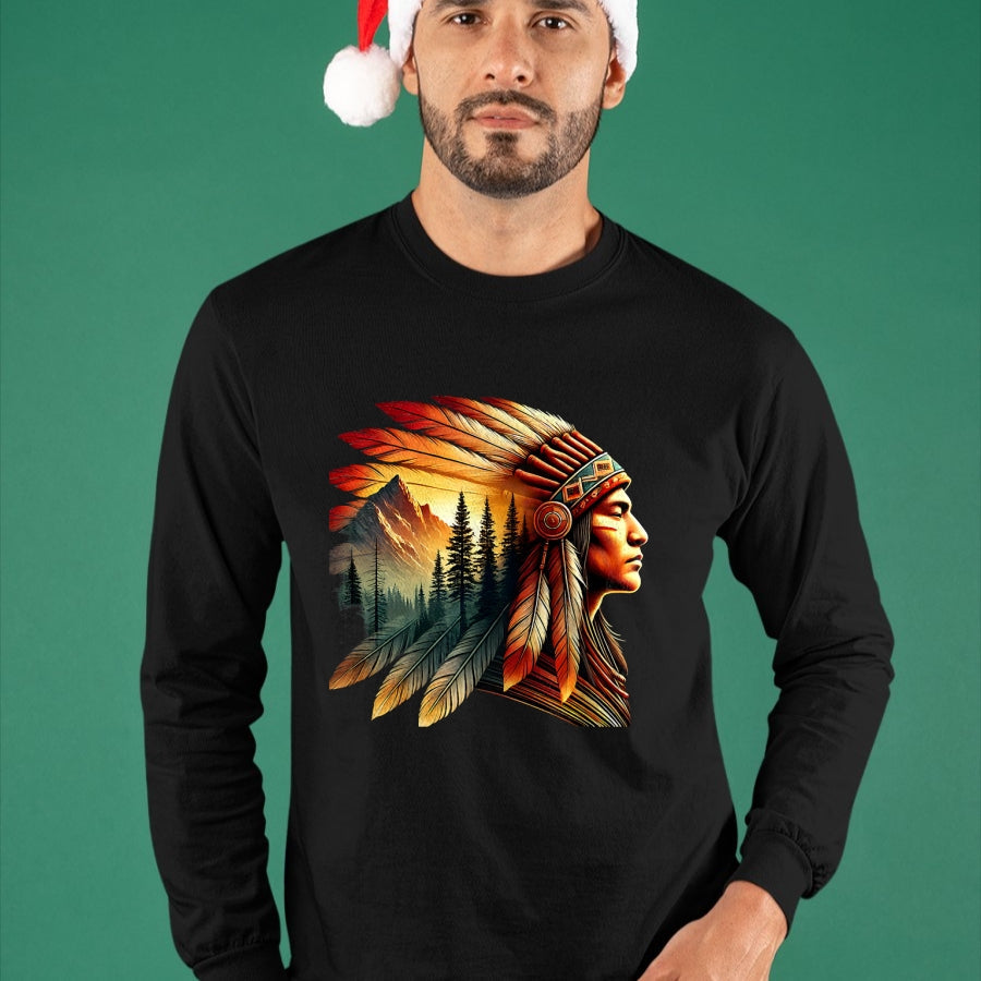 Native American T-Shirts, Vintage Native American Unisex T-Shirt/Hoodie/Sweatshirt HLT00 - Retro Native American Indian Headdress Vintage Men Graphic T-Shirt (1)
