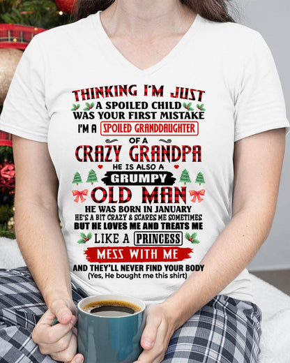 JANUARY, SPOILED GRANDDAUGHTER OF A CRAZY GRANDPA - SHIRT FROM GRANDPA TO GRANDDAUGHTER - KIEN01 (SKU2607-153-01)