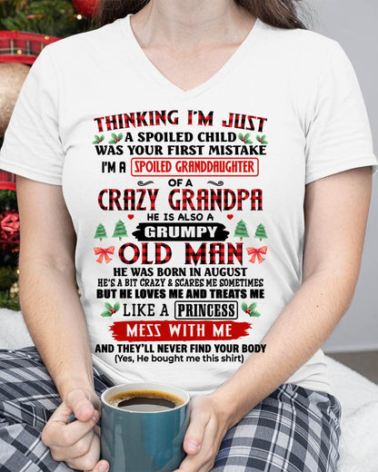 AUGUST, SPOILED GRANDDAUGHTER OF A CRAZY GRANDPA - SHIRT FROM GRANDPA TO GRANDDAUGHTER - KIEN08 (SKU2607-153-08)