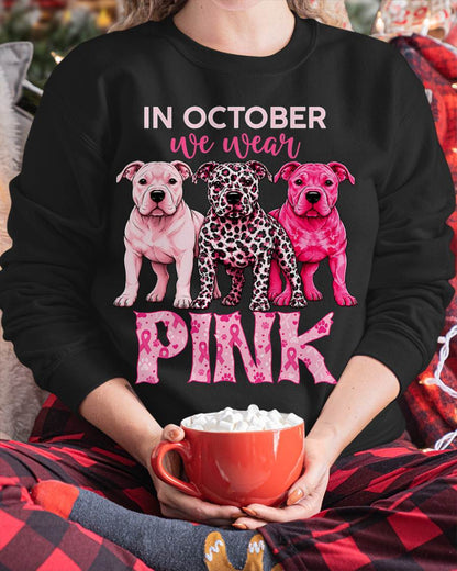 IN OCTOBER WE WEAR PINK - PITBULL MOM SHIRT FOR WOMEN - PINK OCTOBER BREAST CANCER AWARENESS - KIEN00 (SKU2608-329)